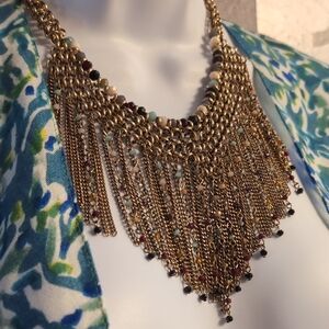 Chic Gold Fringe Necklace with Multicolor Beads